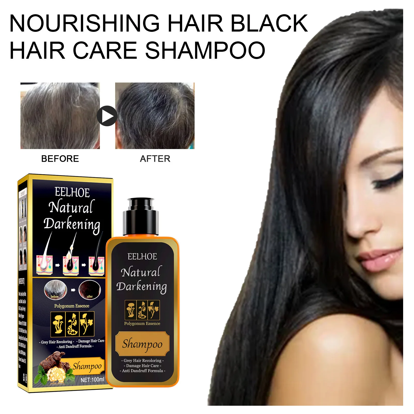 

100ml/200ml Hair Dye Shampoo Black Hair Care Hair Loss Treatment Shampoo Hair Natural Darkening Shampoo Polygonum Ginger Shampoo