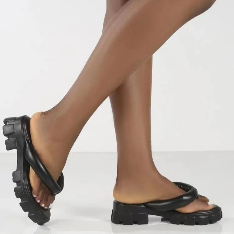 Hot Pink Clip Toe Slippers for Women 2023 Summer Fashion Chunky Platform Flip Flops Woman Thick Sole Wedges Sandals Beach Slides