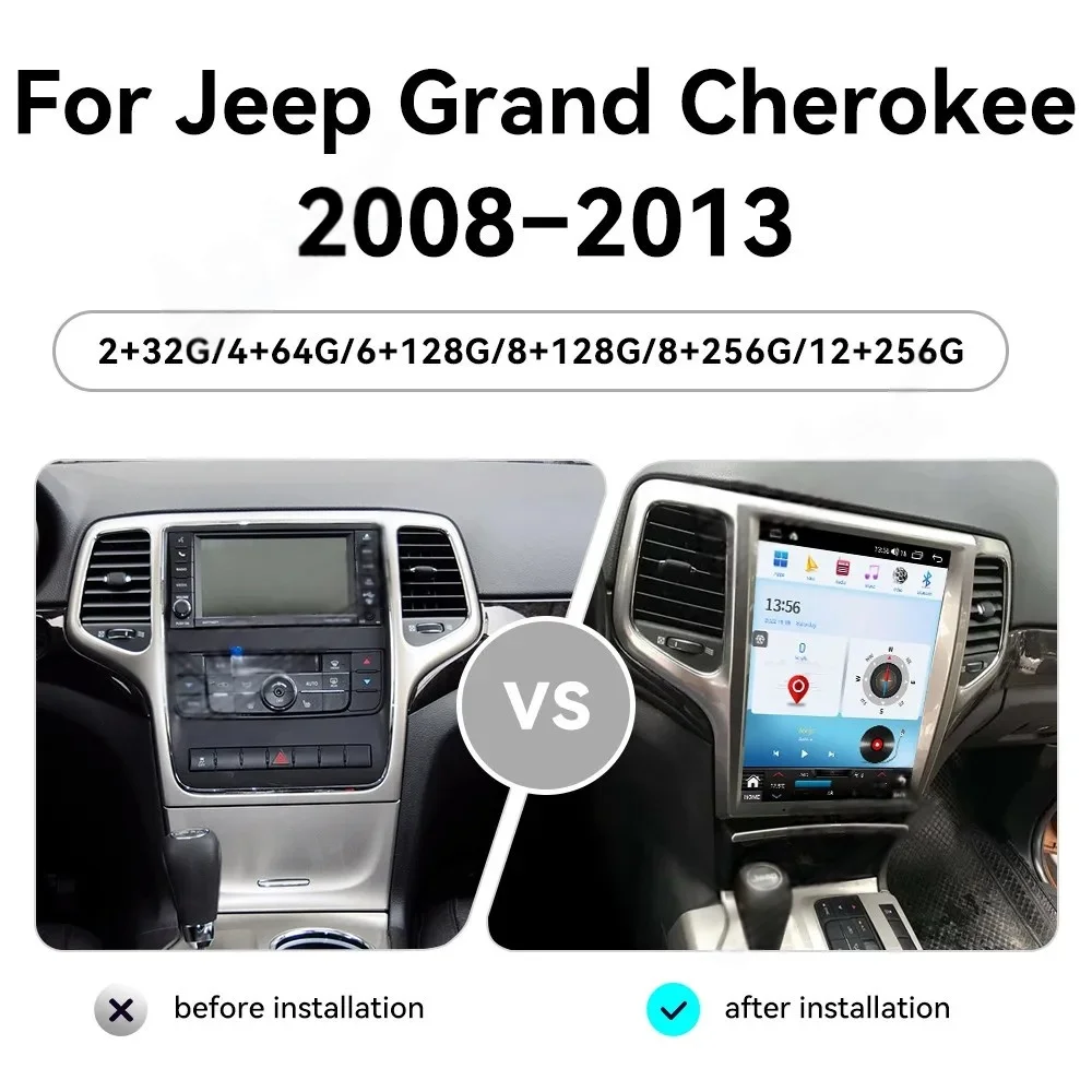 Фото Стиль Android 13.0 Автомобильный мультимедийный плеер GPS-навигация для Jeep Grand Cherokee 2008 2009-2015 Золотой стерео головное устройство Carplay Px6 №2