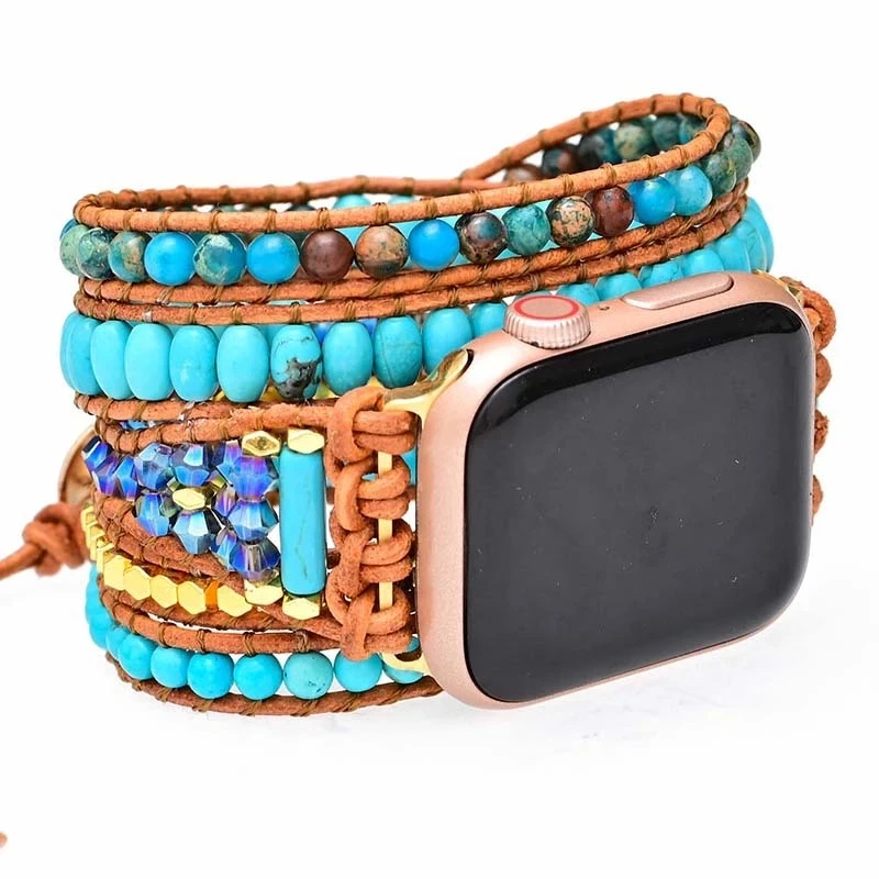 Bohemia Natural Stone Braided Bracelet Wrist Strap correa For Apple Watch Series 7 45mm 44mm 40mm 41mm 38mm 42mm SE 6 5 4 3 2 1