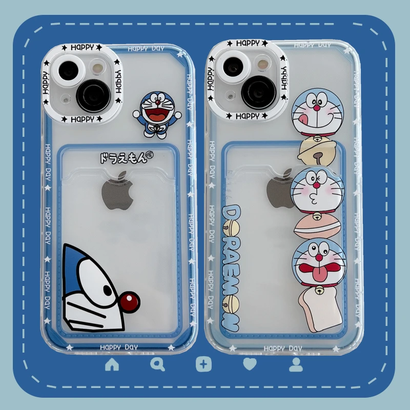 

Bandai Funny Doraemon Card Bag Clear Phone Case for iPhone 13 12 11 Pro Max Xs Xr X XsMax 8 7 Plus High Quality Cover