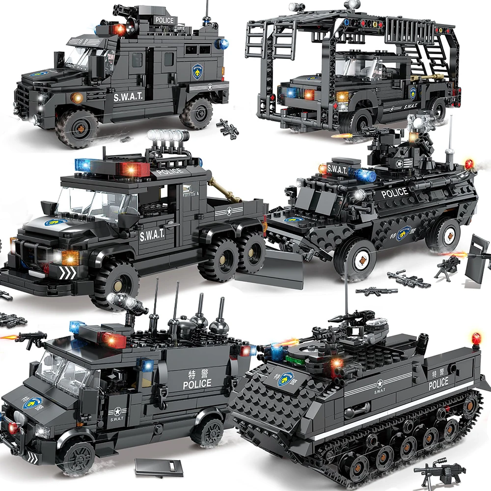 Совместим с Lego городской спецназ Военный грузовик специальный автомобиль