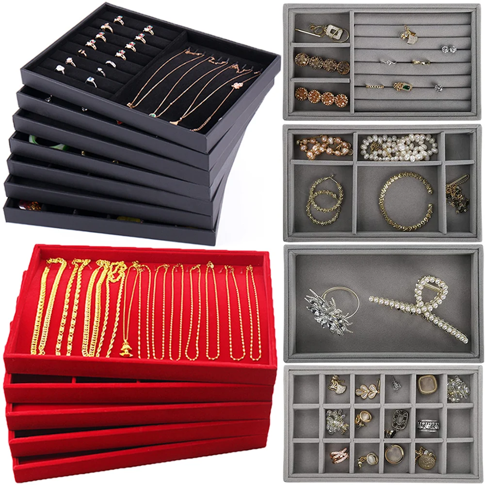 

Velvet Jewelry Storage Box Makeup Organizer Boxes Ring Earrings Necklace Jewelry Tray Holder Finishing Case Organizer Showcase