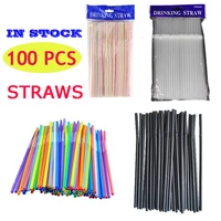 100pcs transparent drinking straws plastic straws for kitchenware bar party beverage cocktail drink flexible disposable straws