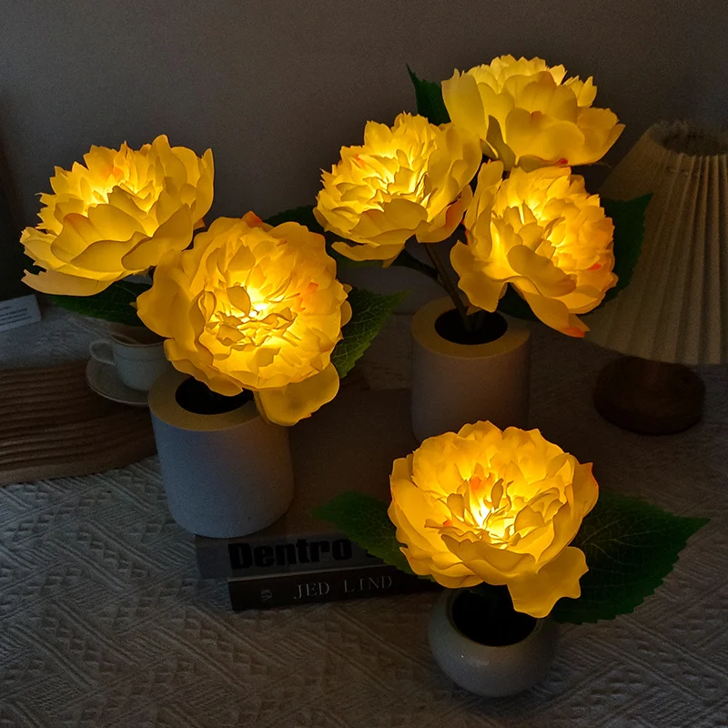 

Rechargeable LED peony romantic indoor simulation rose bouquet atmosphere light bedside warm night light