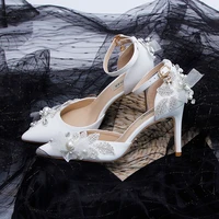 2022 new vintage women high heel shoes wedding bride shoes flower pearl beading white dancing stage princess free shipping