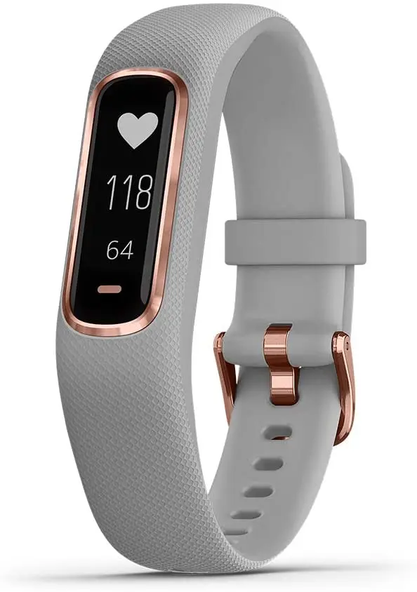 

Garmin vivosmart 4, Activity and Fitness Tracker w/ Pulse Ox and Heart Rate Monitor, Rose Gold with Gray Band