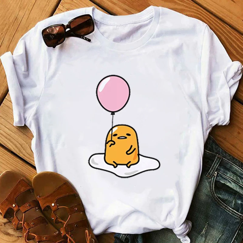 

Cartoon Sanrio Gudetama Kawaii Short Sleeve T-shirt Round Neck Top Cute Anime Gudetama Summer Loose Printed Women's Gift