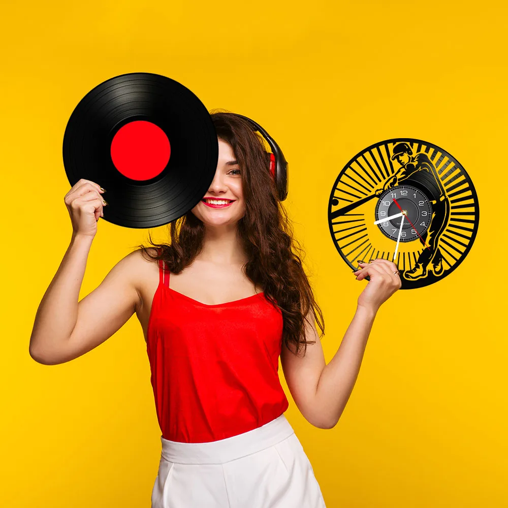 Бейсбольный проигрыватель силуэт настенные художественные часы Софтбол