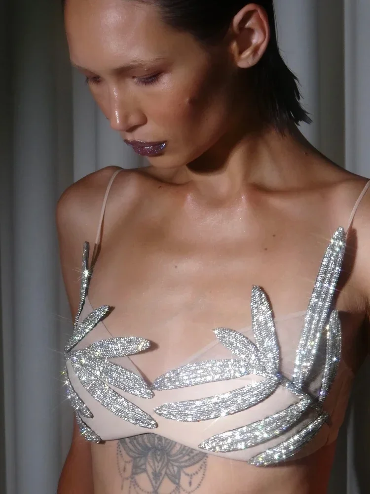 Сексуальный бюстгальтер-бикини на бретельках с ромбовидной аппликацией женский