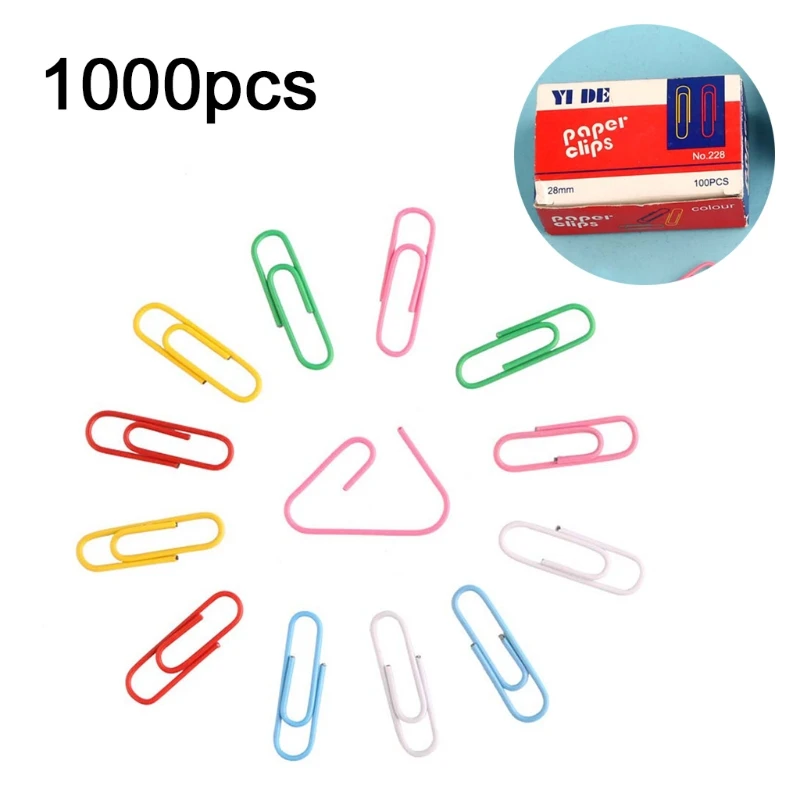

1000pcs/box Rainbow Colored Paper Clip Metal Clips Memo Clip Bookmarks Stationery Office Accessories School Supplies
