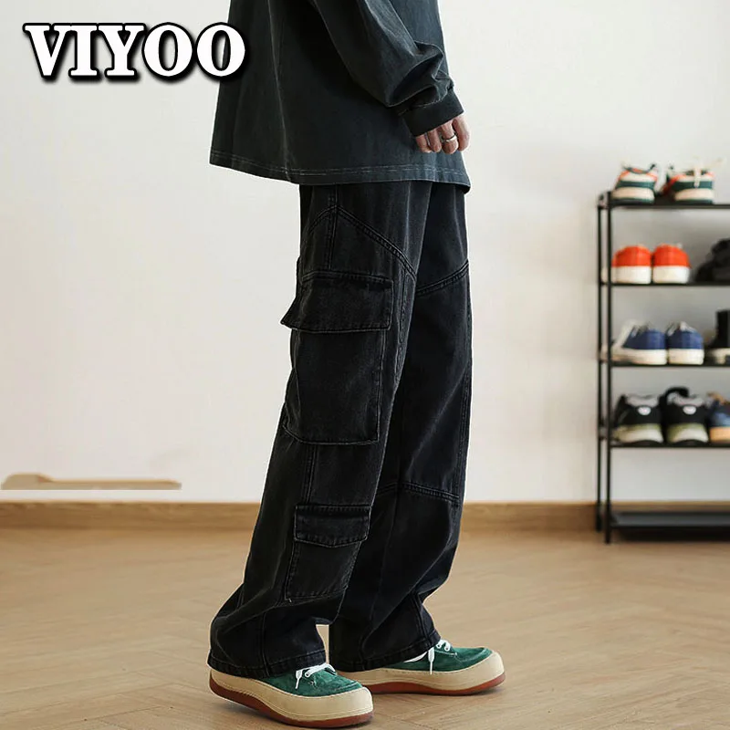 Women's Men's Y2K Clothes Jeans Casual Pocket Cargo Pants Straight Trousers Baggy Jeans Denim Pants For Men Clothing Streetwear
