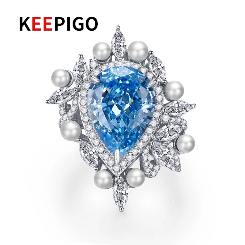 

KEEPIGO Real S925 Стерлинговое Серебро Аквамариновый бриллиантовые бриллианты для женщин сверкающие ювелирные изделия для свадебной вечеринки