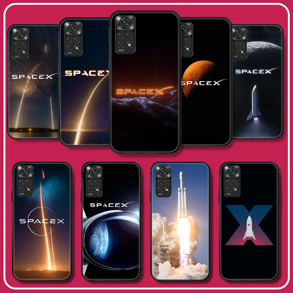 

Rocket SpaceX Silicone TPU Phone Case For Xiaomi Redmi Note 7 8 9 10 11 12 T A C S Pro Plus K60 Cover Soft Black