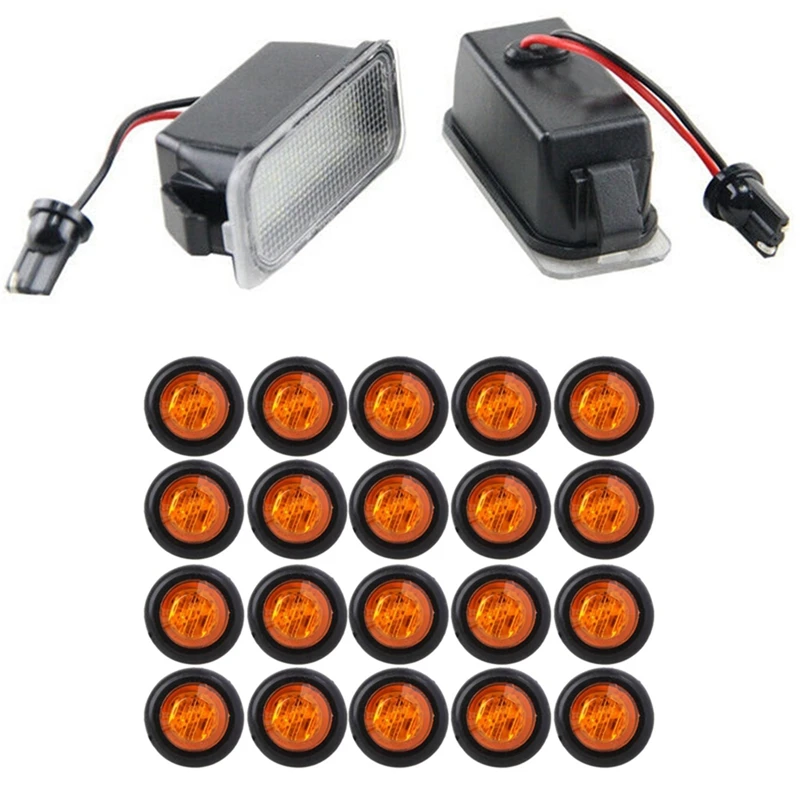 

2X LED Number License Plate Light For Ford FOCUS MK II FIESTA 2008-2019 & 20X 3/4Inch 3LED Side Marker Lights Amber