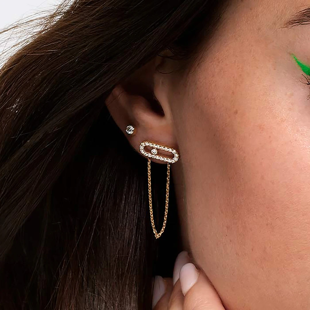 

925 Sterling Silver High Quality Zircon Asymmetric Design MOVE UNO Women's Earrings. Wedding Christmas Gift