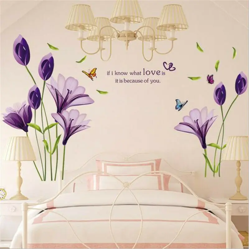 

Bedroom Wall Sticker Home Adhesive Art Mural Decal Decoration Lily Living room PVC Porch Removable TV Background