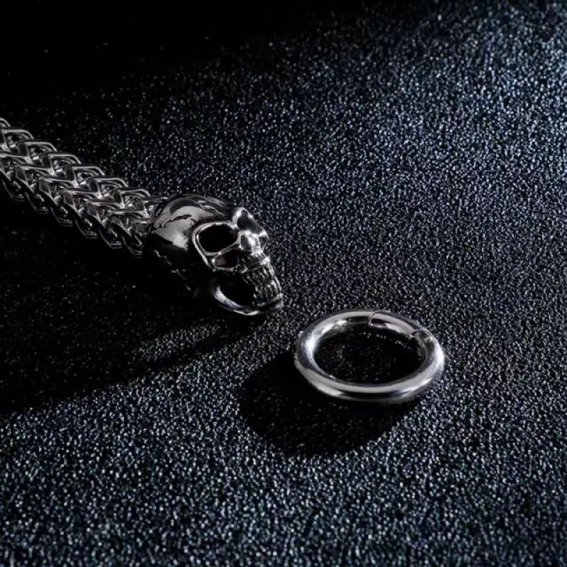 Браслет-цепочка мужской из нержавеющей стали с двойным черепом и кольцевой