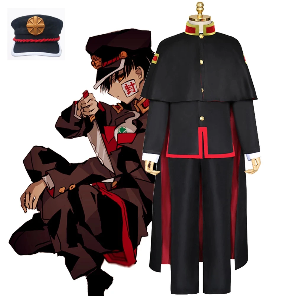 

Anime Jibaku Shounen Hanako kun Yugi Amane Cosplay Costume Toilet bound Hanako kun Cloak Black Full Set Uniform Wig Hat