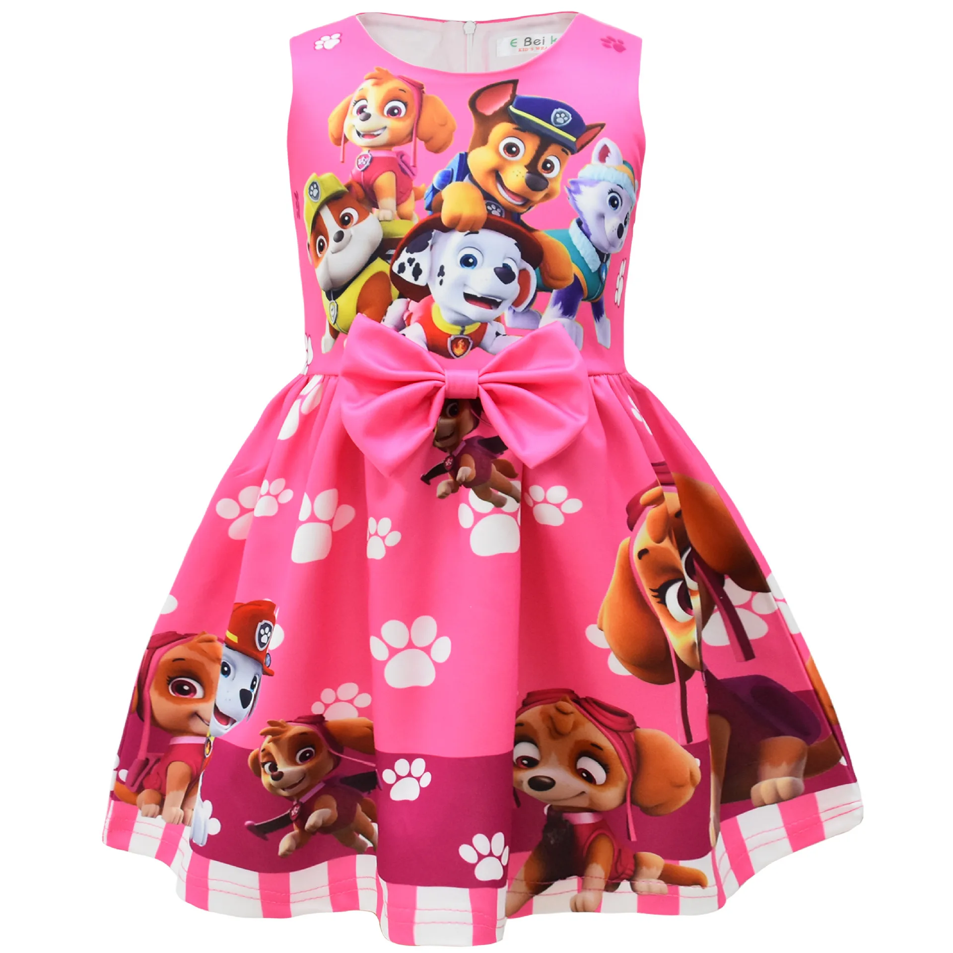 

Christmas Girls Cartoon PAWing-lover Print Princess Twirl Dress Kids Sleeveless Bowknot Brithday Party Clothes Summer Skirt