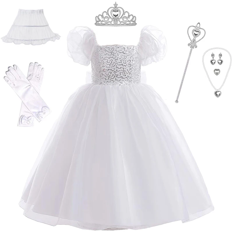 

Girls Evening Party Ball Gown White Princess Costume For Girls 2023 Kids Luxury Fluffy Outfits Children Birthday Gift