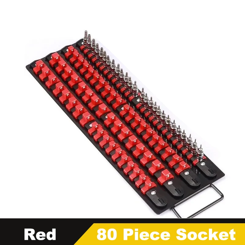 

Портативный лоток-органайзер для розеток из 80 предметов, 1/4 дюйма, 3/8 дюйма, 1/2 дюйма, рельсовая стойка, держатель для розеток с ручкой, инструмент для хранения розеток