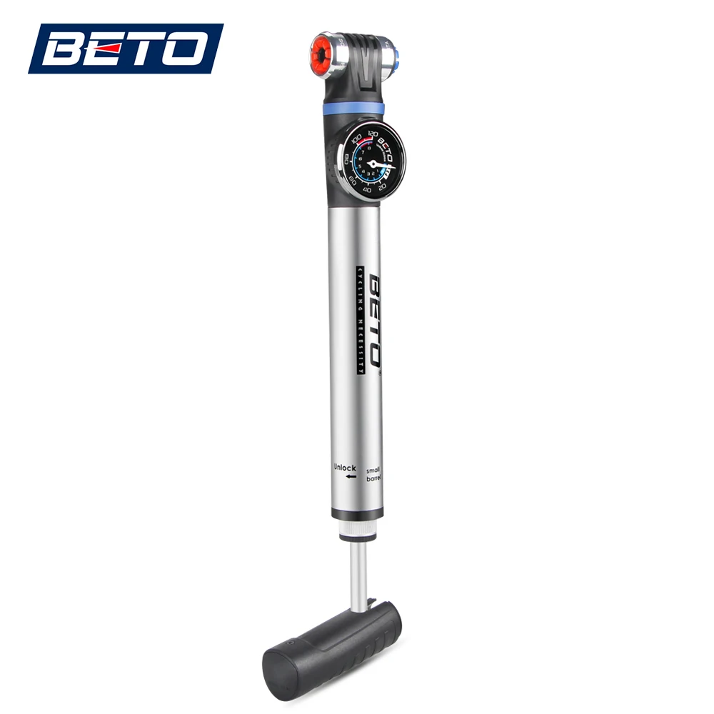 

BETO 120PSI Bike Pump With Pressure Gauge Bicycle Alloy Portable Pump Tire Inflator Air Pumps Fits Presta Schrader Valves