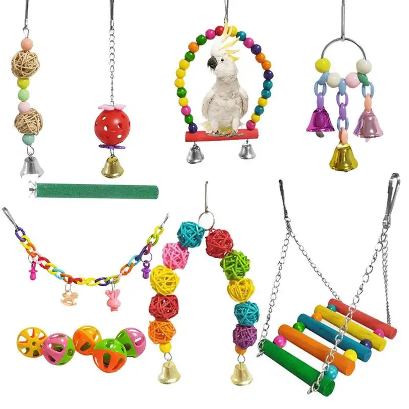 

Игрушки для попугаев, 9 шт., Подвесные качели, игровой набор для скалолазания, восхитительные жевательные Ротанговые шарики для скалолазани...
