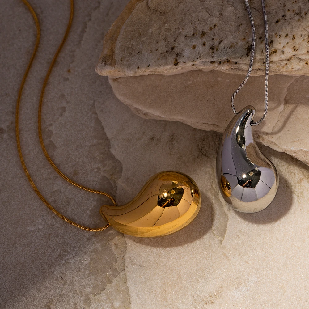 Uworld 18K позолоченное большое ожерелье в форме капли из нержавеющей стали