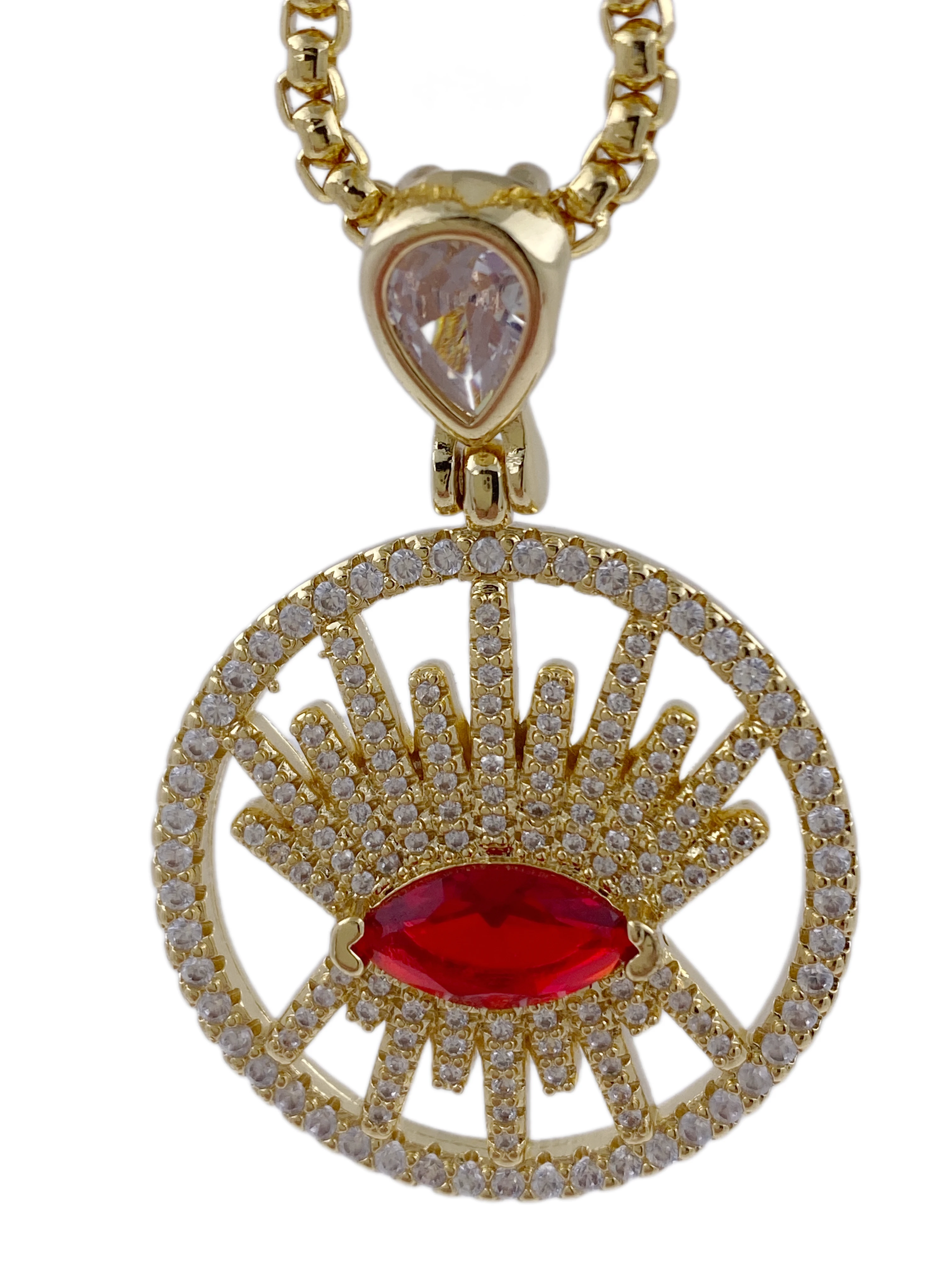 Gold Plated Disc Evil Eye Medallion Pendant Talisman Necklace Amulet Third Jewelry Gift for Her Women