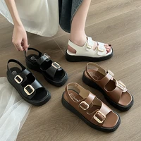 krazing pot superstar cow leather buckle strap summer shoes solid casual flat with platform office lady brand women sandals