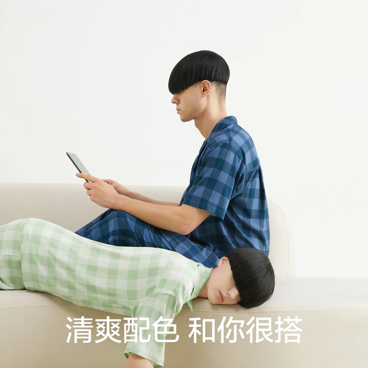 [Points Exchange] 505home Women Plaid Short sleeve Set Yellow Size M