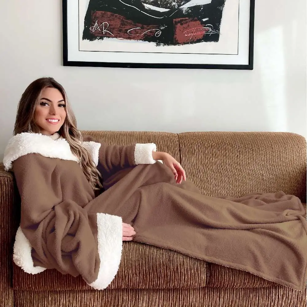 

Blanket with Sleeve Sherpa Warm (Brown) Soft Blanket Thick Warm Winter Bed Covers Double Blankets Office Nap Shawl Sofa Cover