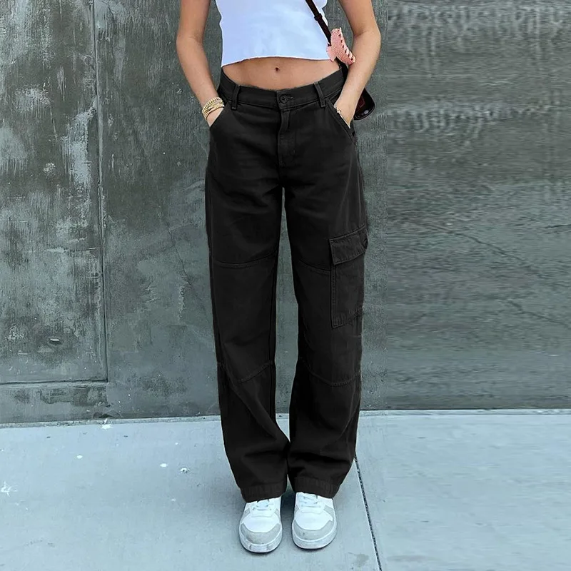 

Black jeans for Women Spring autumn Y2K Clothes High Waist Baggy Cargo pants woman Streetwear Vintage wide leg Denim Trousers