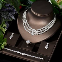 hibride trendy three layers 4pcs bridal aaa cubic zirconia jewelry sets for women wedding party necklace and earring set s 001