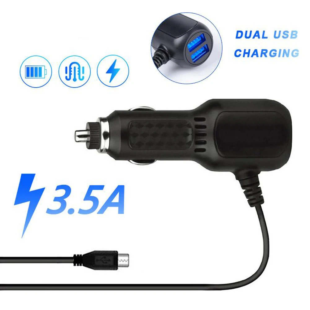 

Durable High Quality Dash Cam Car Charger 2in1 Multi-function 3.5m Blue LED Light DVR Charging Cable Voltage Display 3.5A