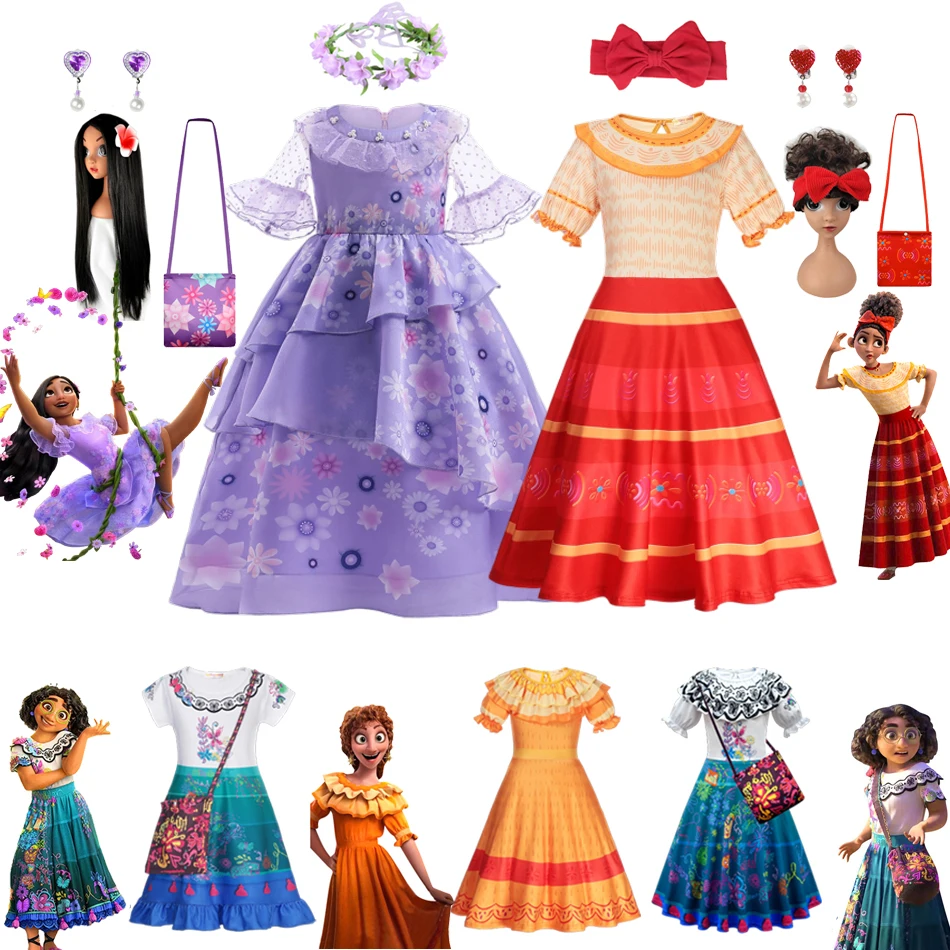 Cartoon Encanto Mirabel Girl Princess Dress Isabela Charm Costume Dolores Pepa Disney Children's Elegant Dresses Kids Vestidos