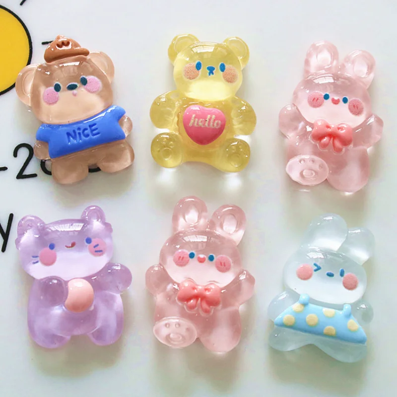 

10Pcs kawaii Mini Cartoon Rabbit Bear Series Flat Back Resin Cabochons Scrapbooking DIY Jewelry Craft Decoration Accessories