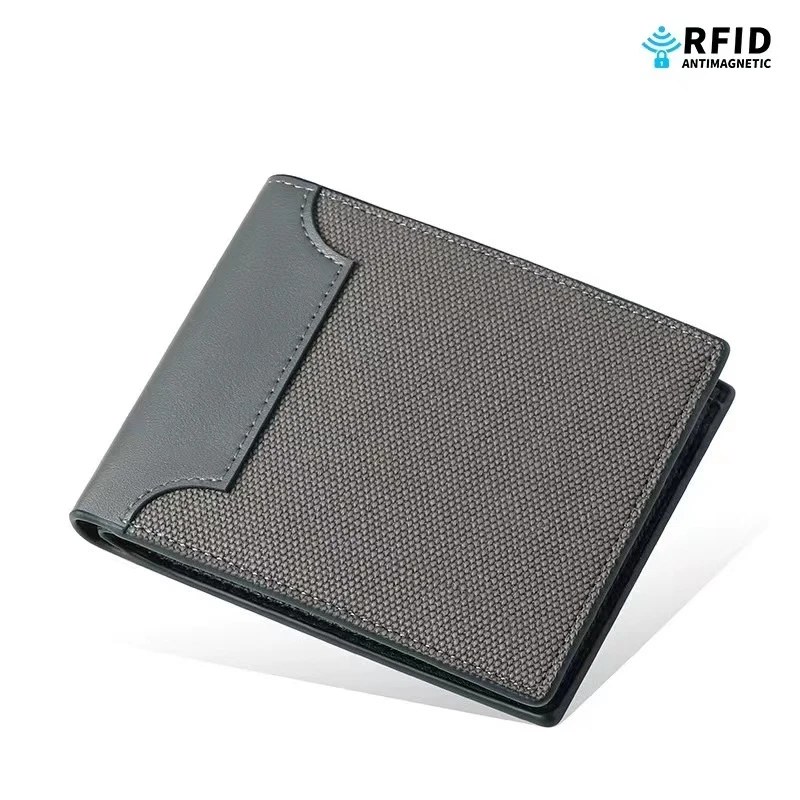 RFID Anti-Theft Brush Thin Fashion Horizontal Large Capacity Multi Card Zipper Canvas Universal Wallet For Men And Women