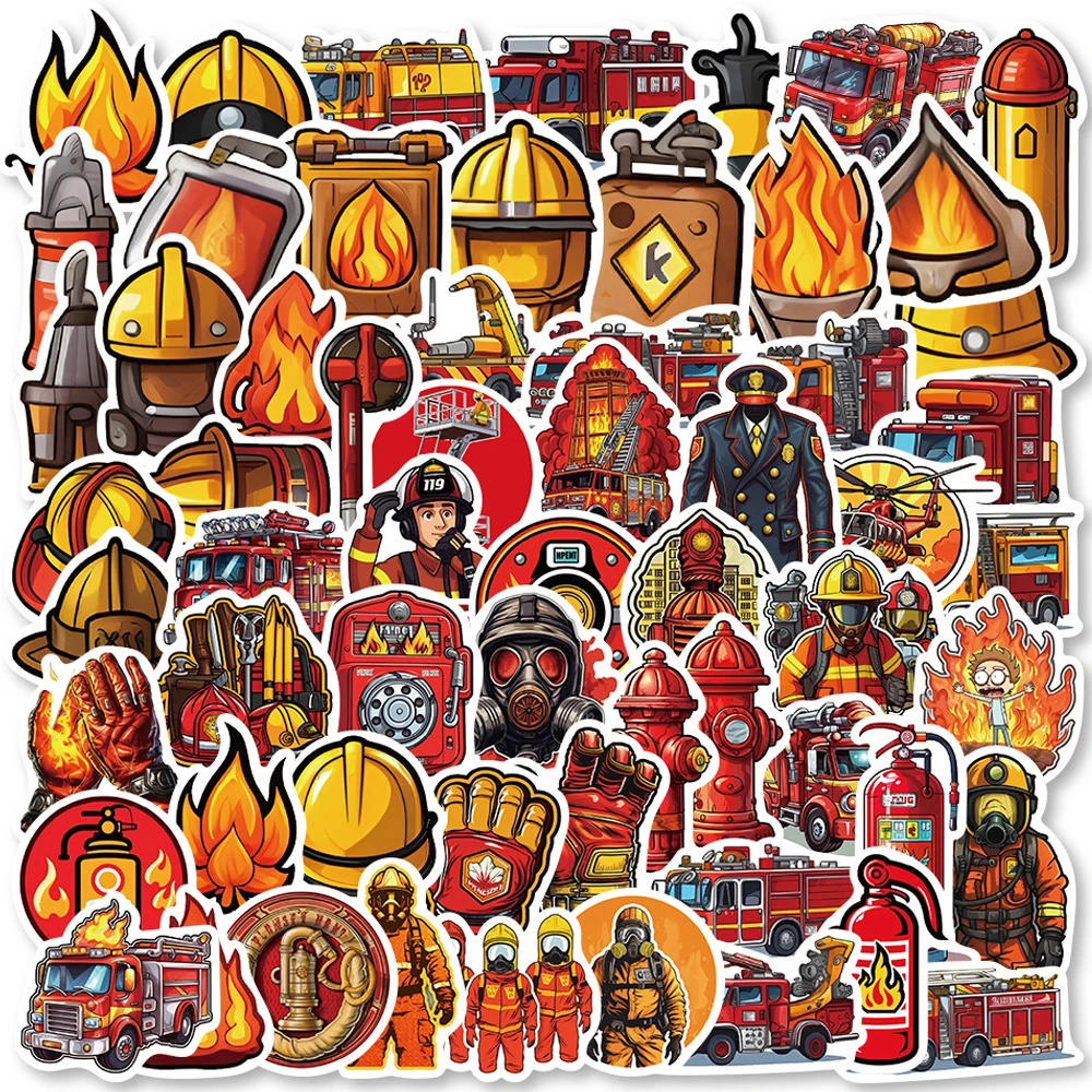 

10/30/61pcs Cartoon Fireman Stickers Cool Fire Truck Graffiti Sticker Notebook Skateboard Laptop Car Waterproof Kid Toys Decals