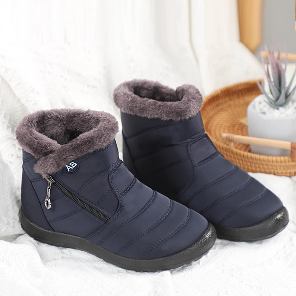 Women's Snow Boots Side Zipper Designed Waterproof Warm Plush Ankle Boots for Female Black Winter Casual Shoes Plus Size 43