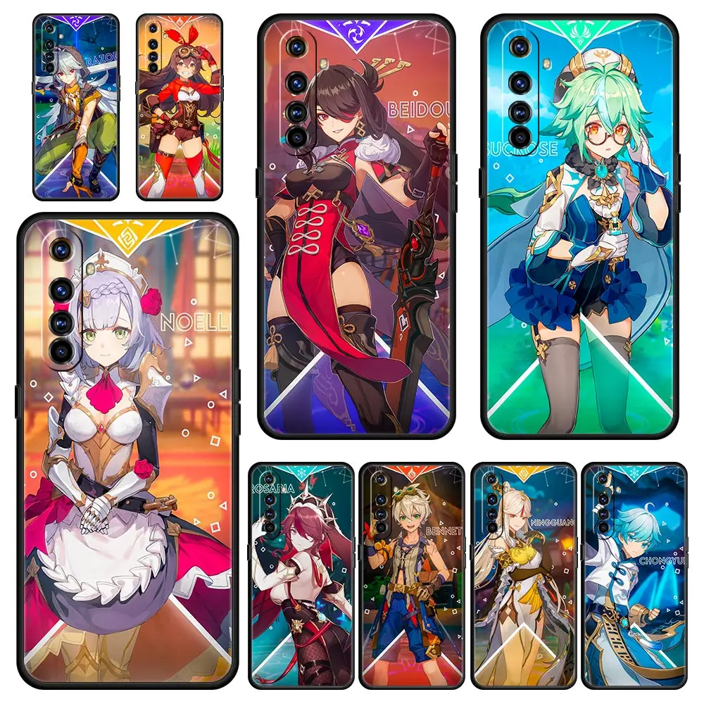 

Genshin Impact Game Phone Case For Realme 9 8 7 6 GT2 Pro Plus 5G 8i 9i C3 C21 C11 C25 Soft Silicone Black Cover Shell Fundas
