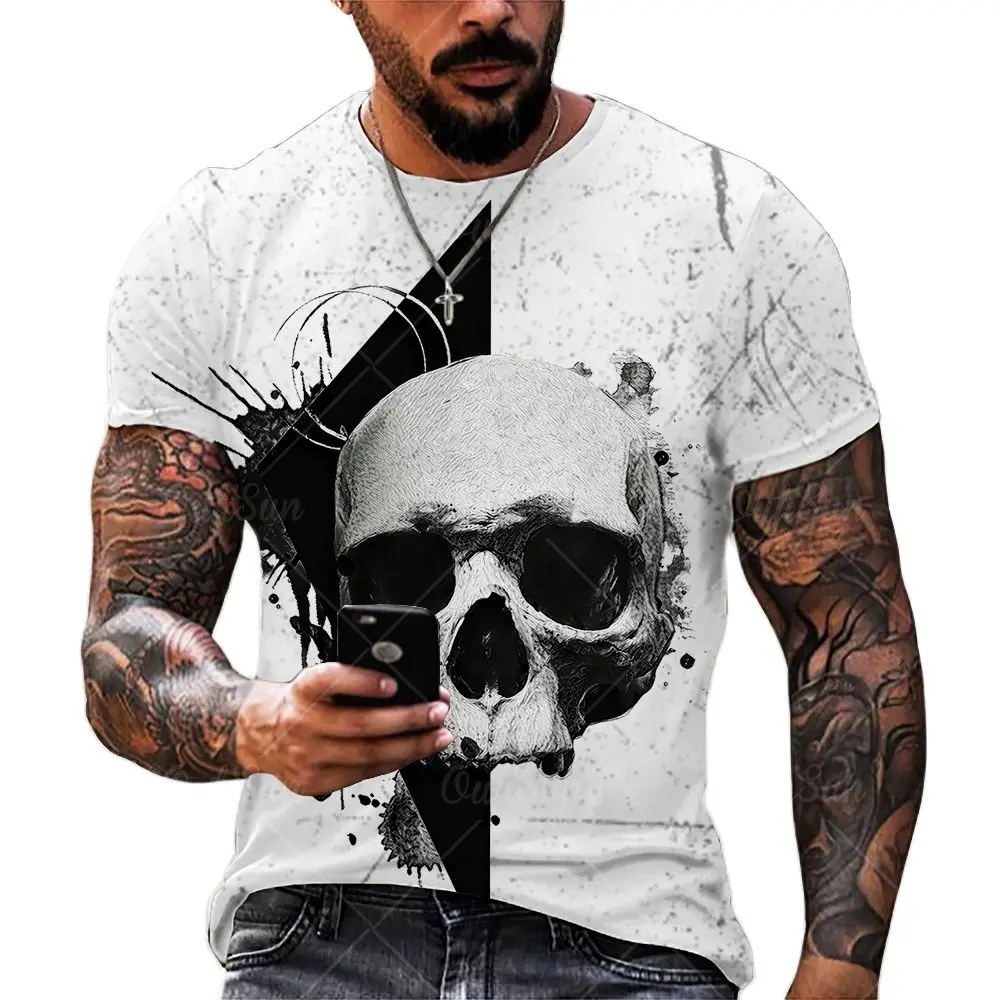

Fashion Summer Men's Street Skull Head 3D Printing Unisex Clothes Plus Size Comfortable Round Neck Short Sleeve Male T-Shirt Top