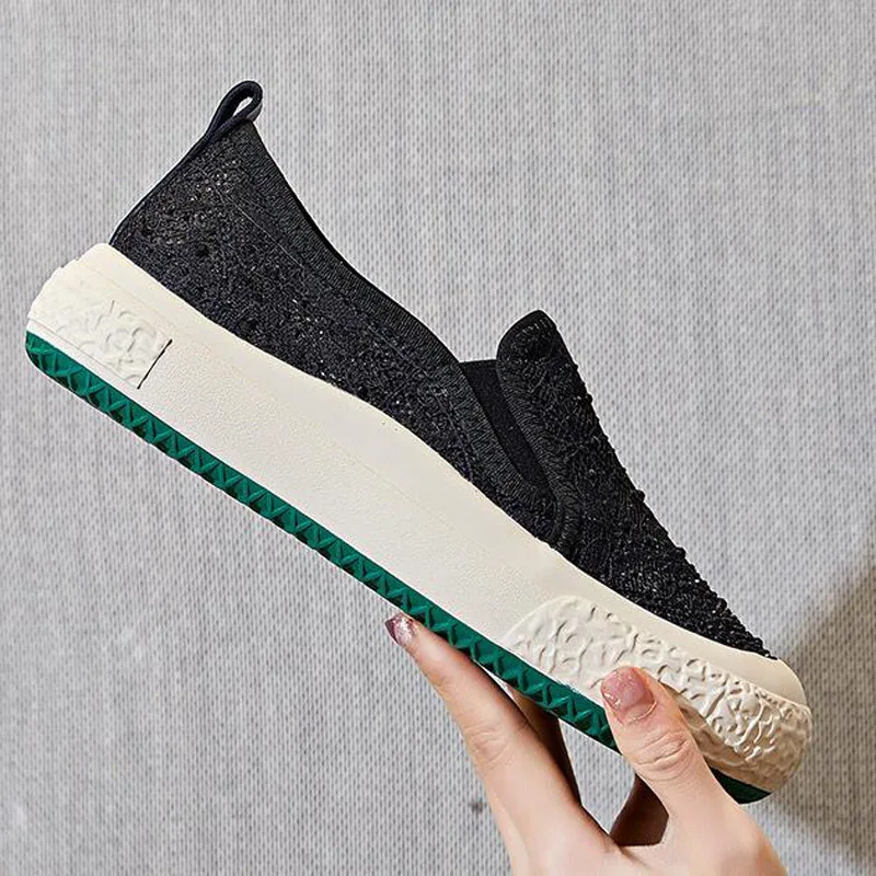 New Summer Rhinestone Fisherman's Shoes Casual Breathable Lace Single Flats Women's Shallow Loafers Khaki Black 6511