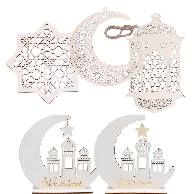 

Wood Craft Ramadan Eid Mubarak Decorations for Home Moon Wooden Plaque Hanging Ornament Pendant Islam Muslim Party Supplies