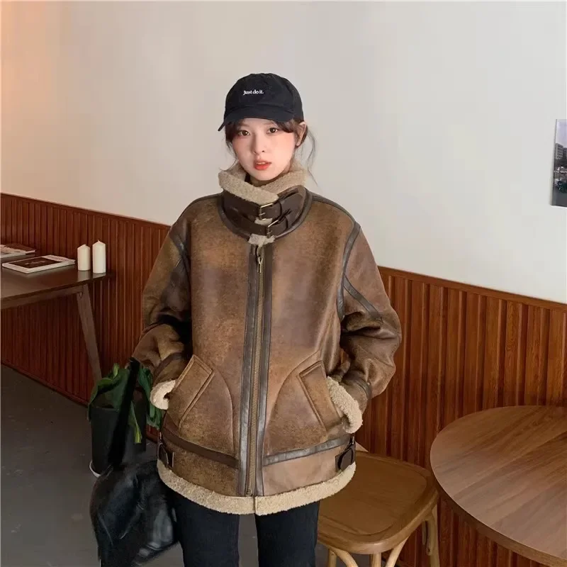 Женская осенне-зимняя меховая куртка из искусственного меха ягненка