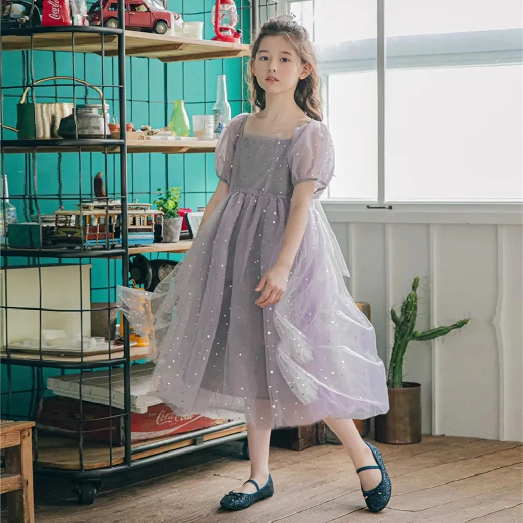 

Новое Модное детское летнее Сетчатое платье для девочек вечерние нее платье принцессы с большим бантом и квадратным воротником, одежда для ...