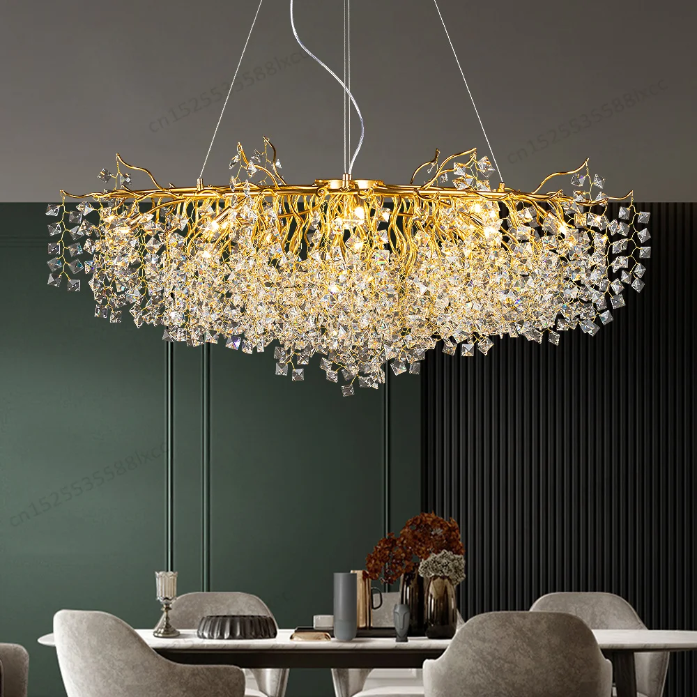 

Modern Crystal Chandelier Light Luxury Living Room Hotel American Large Crystal Round/Long Ceiling Light Fixtures for Dining