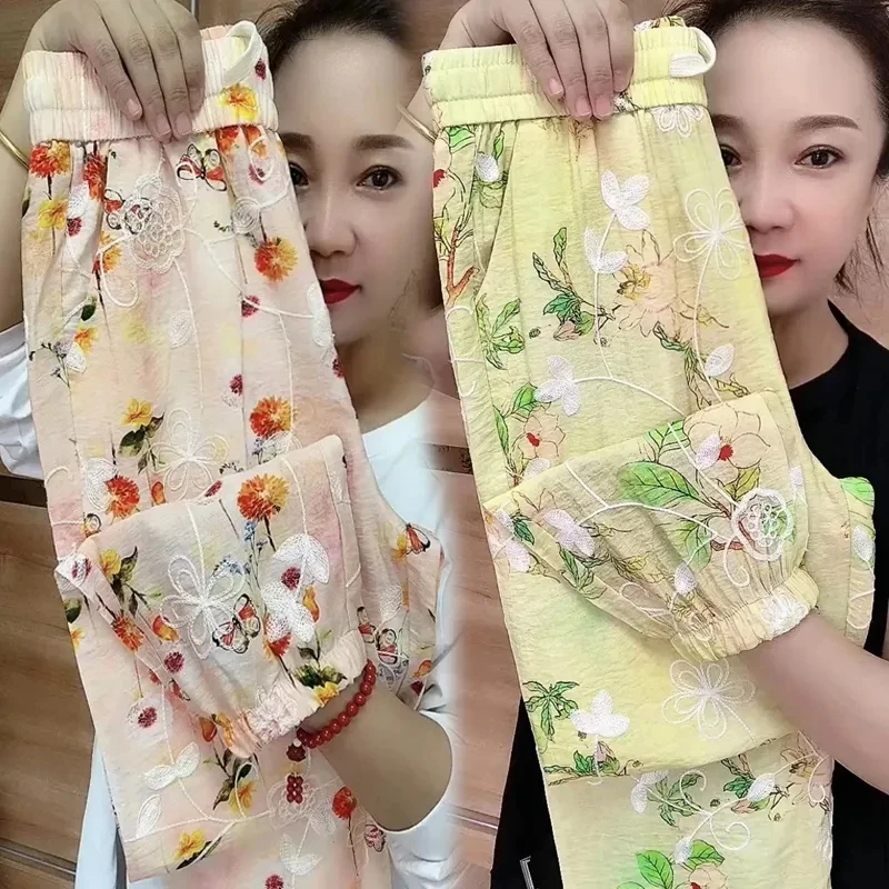 Брюки женские летние повседневные свободные тонкие прямые штаны в Корейском