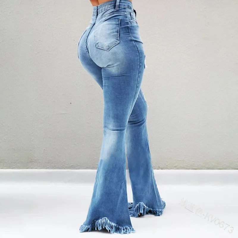 Women Ripped Vintage Fashion All-match Slim Pants 2023 Ladies Denim Flare Jeans Denim Skinny Female Wide Leg Hole Trousers Pop